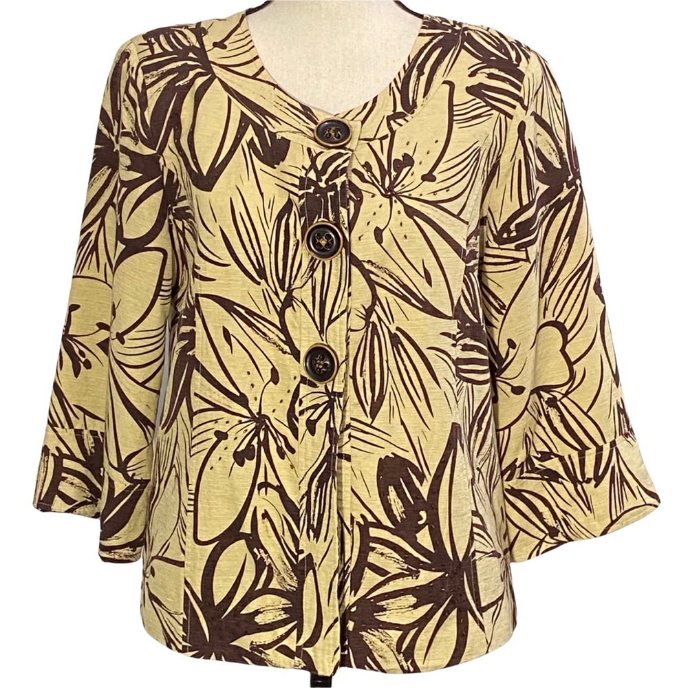 Classic Trenz Blazer XL Floral by T. Renz Cream Brown Beading